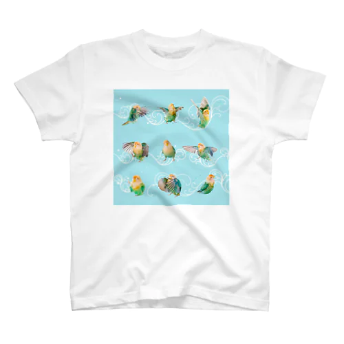 コザクラインコ水浴び連続模様・水色 スタンダードTシャツ