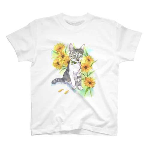 子猫とヒマワリ Regular Fit T-Shirt