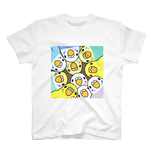 みっちりむっちり過密セキセイインコさん【まめるりはことり】 スタンダードTシャツ