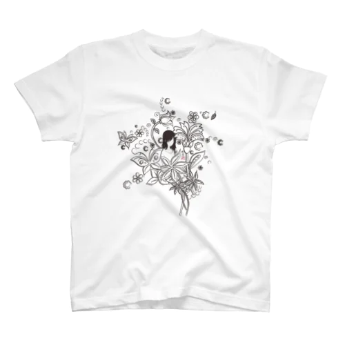 今だけ値下げ中！　花と空「線画バージョン」 Regular Fit T-Shirt