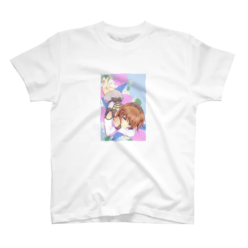 青い花と女の子 スタンダードTシャツ