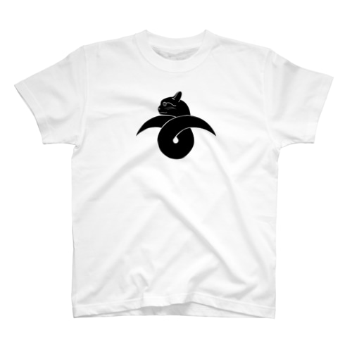 動物家紋。H.T.（結び雁がネコ）黒 Regular Fit T-Shirt