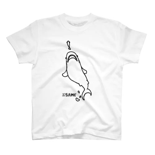 らくがきシリーズ『サメさんあーん』下から見た-白黒 Regular Fit T-Shirt