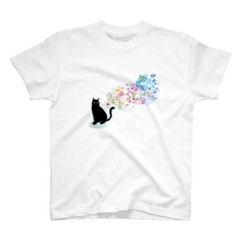 花と黒猫 Regular Fit T-Shirt