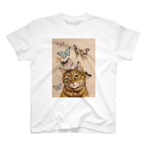 猫に蝶 티셔츠
