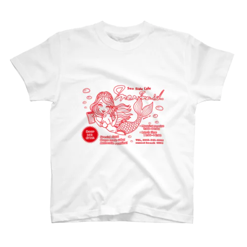 Sea Side Cafe Mermaid  (red) スタンダードTシャツ