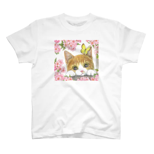 花見猫♪茶白と蝶 Regular Fit T-Shirt