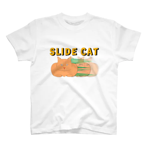 横滑り猫Tシャツ- SLIDE CAT  Regular Fit T-Shirt