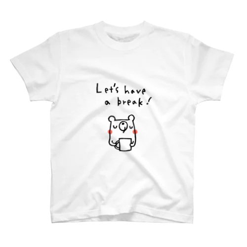 Let's have a break!のクマさん(白黒ほっぺアリ) Regular Fit T-Shirt