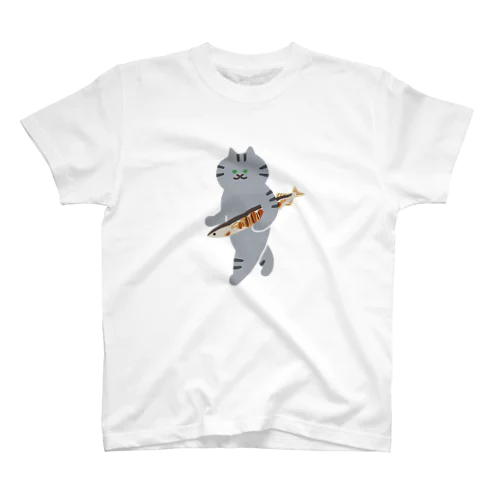 【大】盗んだ焼サンマと歩き出すねこ Regular Fit T-Shirt