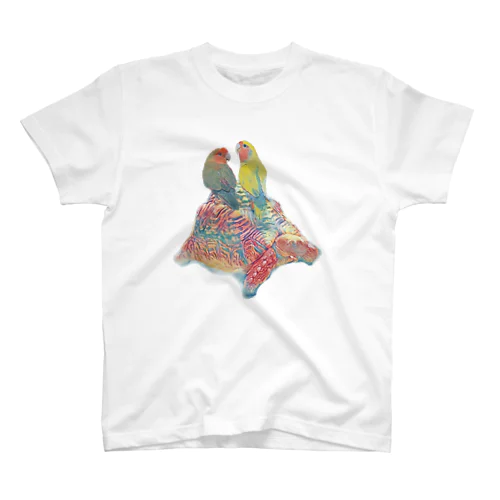 コザクラインコとヒョウモンガメ（リクガメ） スタンダードTシャツ