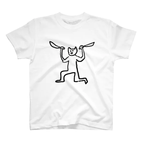 両手剣で威嚇してくるスタイルの良い猫 Regular Fit T-Shirt