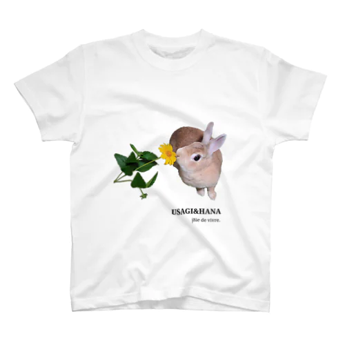 うさぎと花　初めてミニヒマワリと出会ったうさぎ スタンダードTシャツ