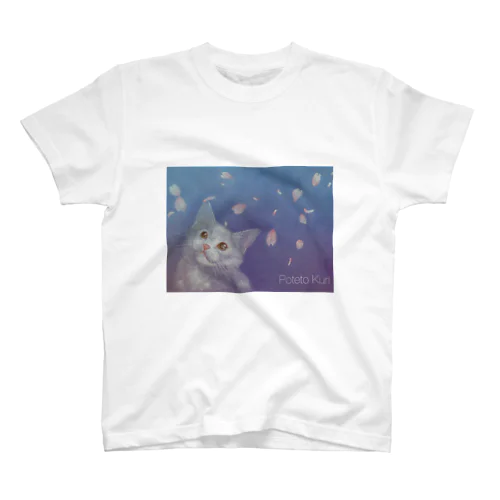 白猫と桜吹雪 Regular Fit T-Shirt