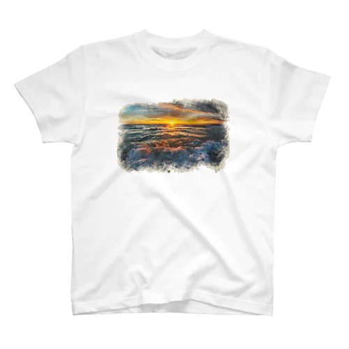 夕日　日没　海　絵画 Regular Fit T-Shirt