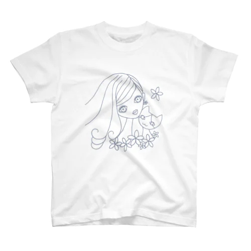 猫と女の子 3 グレー Regular Fit T-Shirt