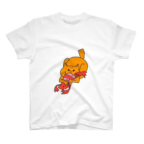 エビけりけりを喰らう猫 Regular Fit T-Shirt