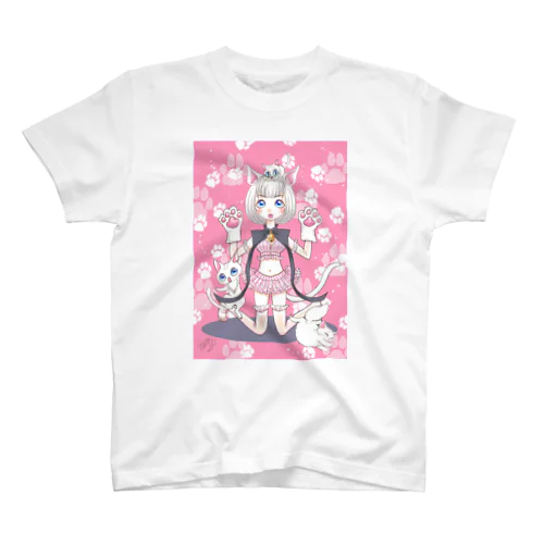 白猫 みゃおーん ♪肉球つき スタンダードTシャツ