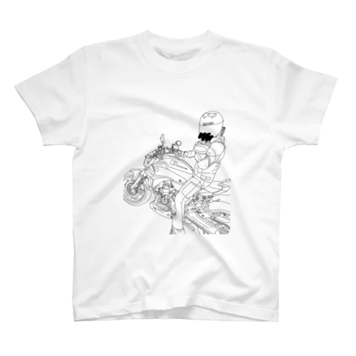 線画　バイク　 ライダー　モザイクVer Regular Fit T-Shirt
