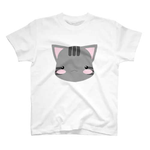 顔だけ灰シマ猫 スタンダードTシャツ