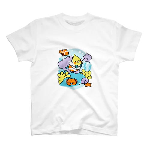 Chubby Bird サンゴ礁を守ろう！　オカメインコと海のお友達 Regular Fit T-Shirt