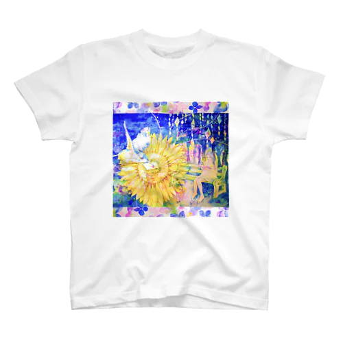 向日葵と翡翠・紫陽花の花びら（正方形） スタンダードTシャツ