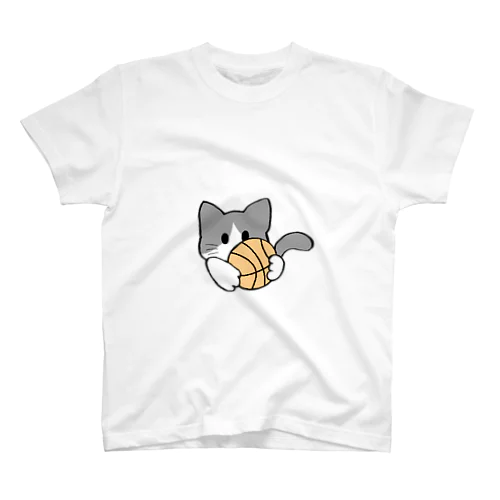 ねこ【灰/白】 Regular Fit T-Shirt