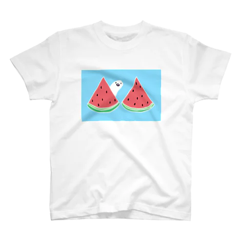 スイカと白文鳥（青空） 티셔츠