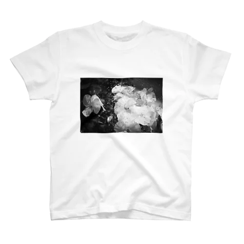 雨の中のお花(モノクロ) スタンダードTシャツ