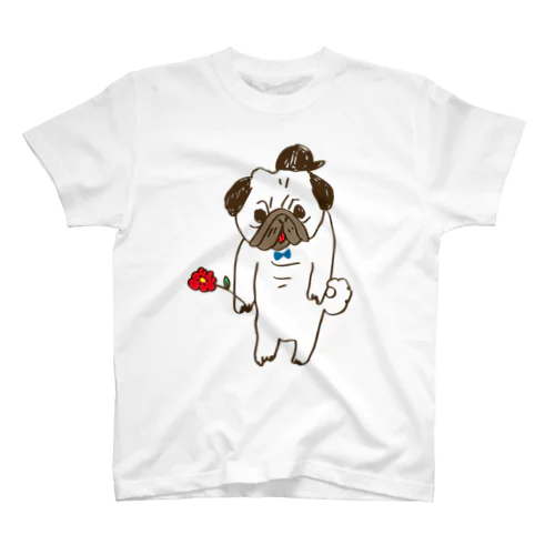 お花パグ/brown スタンダードTシャツ