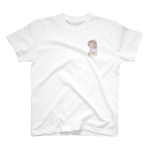 パーカーを着たネコ【ネコ小さめ】 Regular Fit T-Shirt