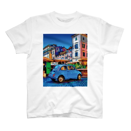 イタリア ローマの市場とFIAT500（チンクエチェント） Regular Fit T-Shirt