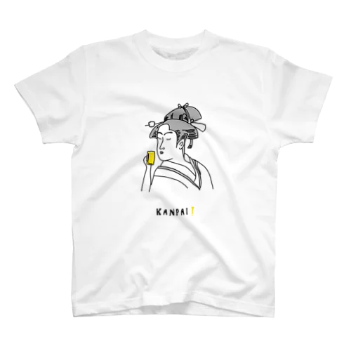 名画 × BEER（美人画）黒線画 スタンダードTシャツ