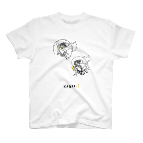 名画 × BEER（風神雷神）黒線画 スタンダードTシャツ