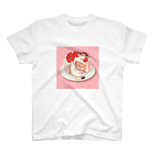 オコジョとエナガ　いちごケーキもぐもぐ スタンダードTシャツ