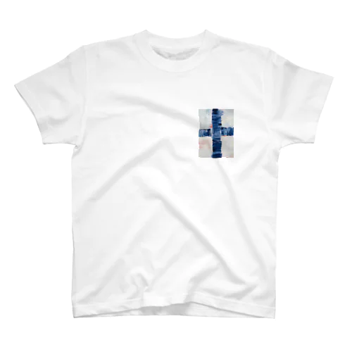 手描きクロス(BLUE)裏ロゴ Regular Fit T-Shirt