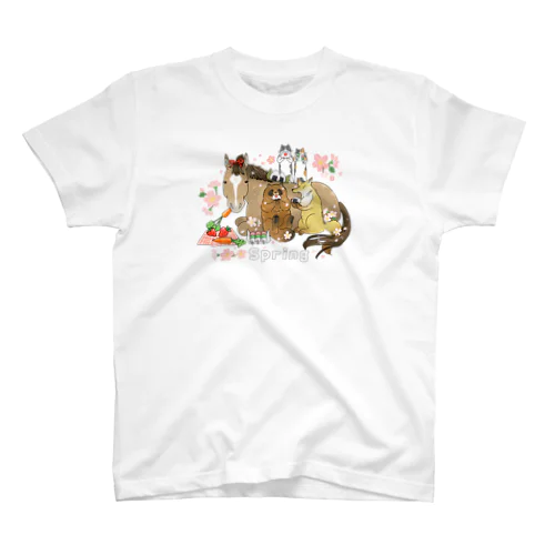 お花見する馬、狸狐猫 スタンダードTシャツ