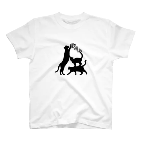 黒猫タワー(白黒) スタンダードTシャツ