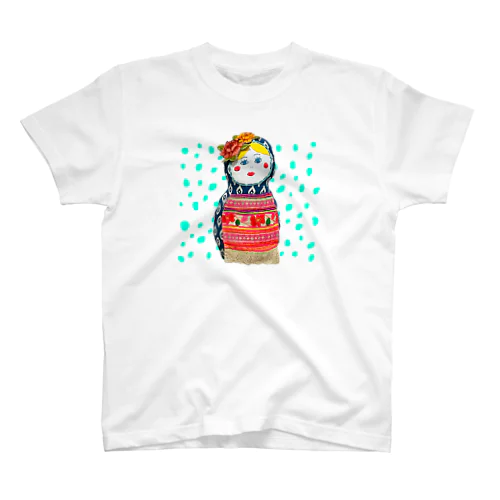 花マトリョーシカちゃん水玉 Regular Fit T-Shirt