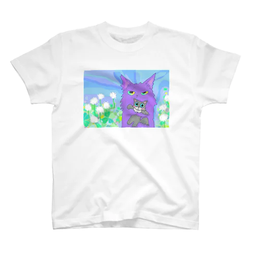 紫猫💜メインクーン☘️クローバー🍀 スタンダードTシャツ