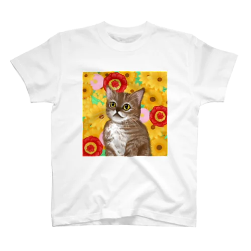 ねこ 花×華  スタンダードTシャツ