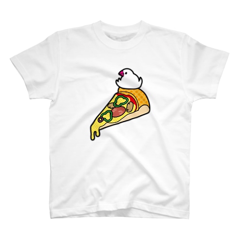 ピザで暖をとる文鳥（素材が濃い色用） Regular Fit T-Shirt