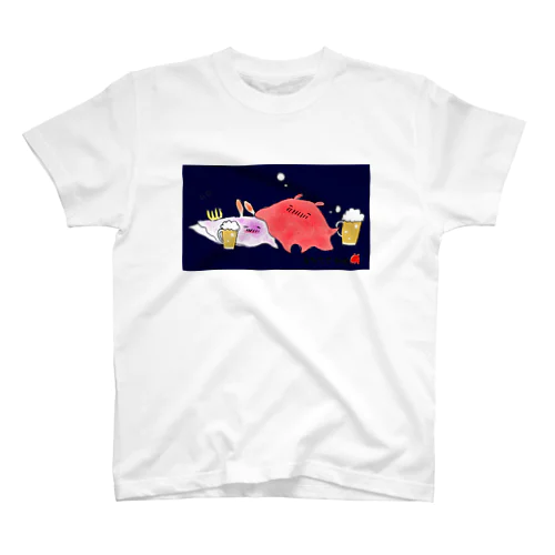 深海呑み（ウミウシ＆メンダコ）ブルー スタンダードTシャツ