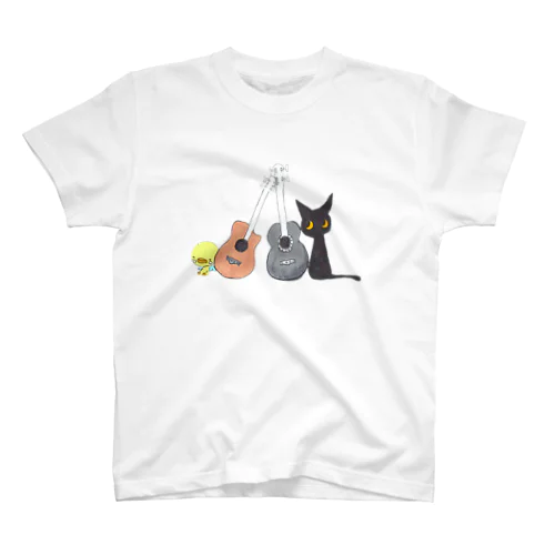 天使のひよこちゃんと黒猫ムーン アコースティック スタンダードTシャツ