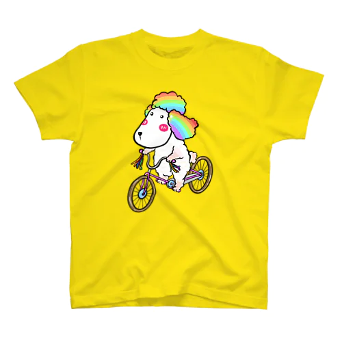 自転車に乗ったレインボープードル犬 スタンダードTシャツ