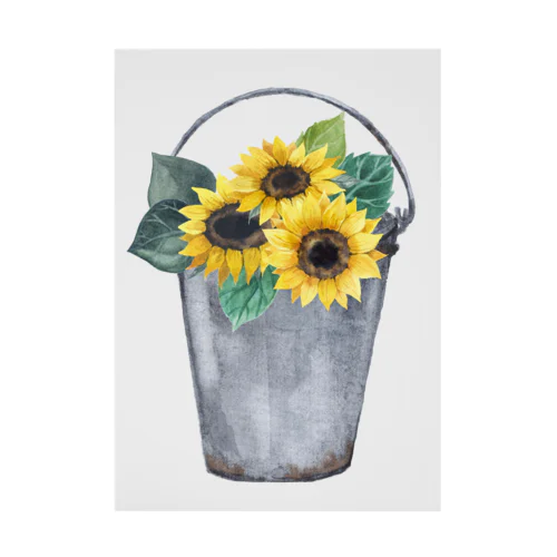 Watering bucket and sunflowers  じょうろ と ひまわり Stickable Poster