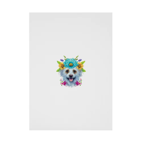 花柄のポメラニアン犬と子犬。 女の子と男の子への美しい贈り物。 Stickable Poster