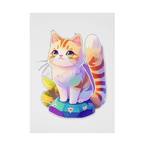 上目遣いで見上げるrainbow cute cat Stickable Poster