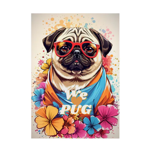 We♥PUG　色彩（パグ大好き！） Stickable Poster