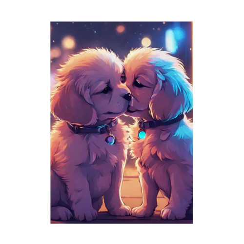 キュートな子犬同士のキス Stickable Poster